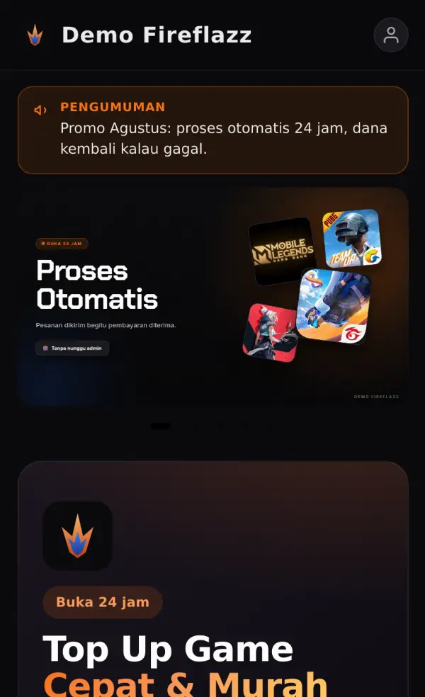 Pratinjau Template 1 — Gelap di layar HP
