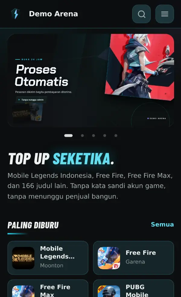 Pratinjau Template 11 — Arena di layar HP