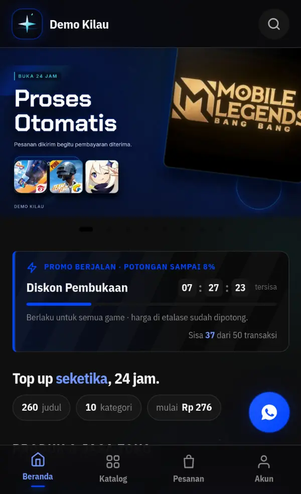 Pratinjau Template 13 — Kilau di layar HP