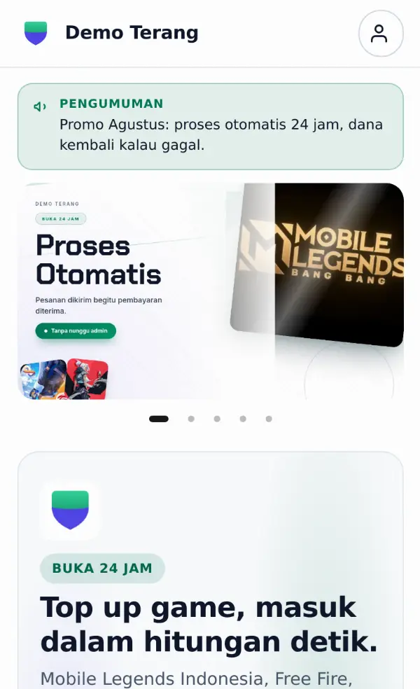 Pratinjau Template 2 — Terang di layar HP
