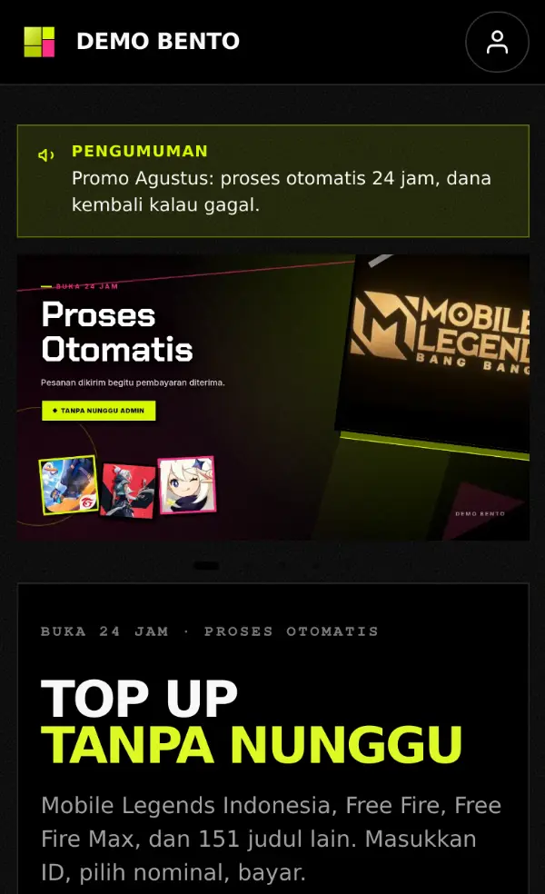 Pratinjau Template 3 — Bento di layar HP