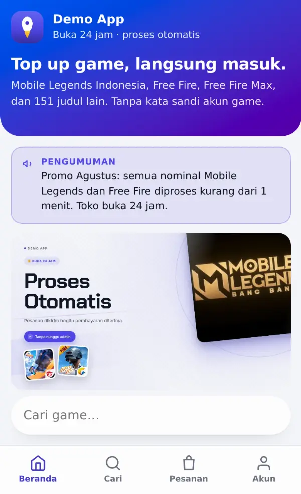 Pratinjau Template 4 — Aplikasi di layar HP