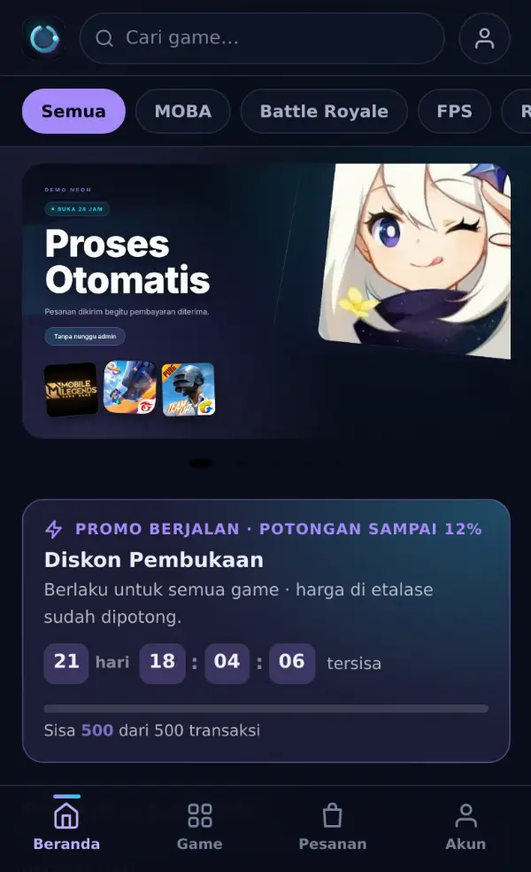 Pratinjau Template 7 — Neon di layar HP